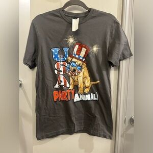 Party Animal USA T Shirt Men’s Small Grey Dog Short Sleeve Gildan